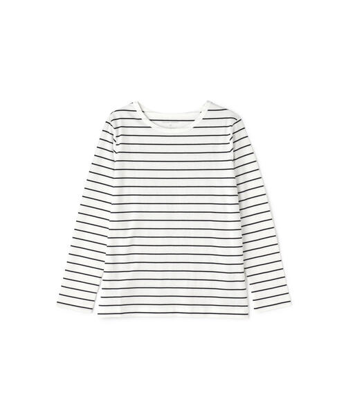 human woman(ヒューマンウーマン)の「◆オーガニック綿天竺長袖ボーダーTシャツ(Tシャツ/カットソー・レディース・ダークインディゴブルー・MEDIUM/LARGE)」の4枚目の写真