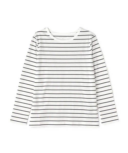 human woman(ヒューマンウーマン)の「◆オーガニック綿天竺長袖ボーダーTシャツ(Tシャツ/カットソー・レディース・ダークインディゴブルー・MEDIUM/LARGE)」の3枚目の写真