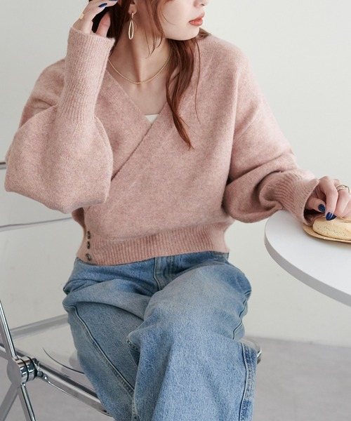 セール】【WEB限定】メランジカシュクールプルオーバー（ニット