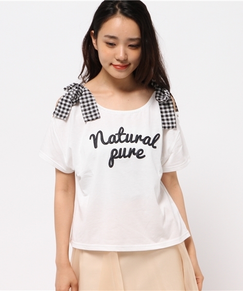 WEGO（ウィゴー）の「WEGO/肩開きリボンTシャツ（Tシャツ/カットソー・レディース・グレー系その他/オフホワイト/ネイビー・FREE）」の7枚目の写真