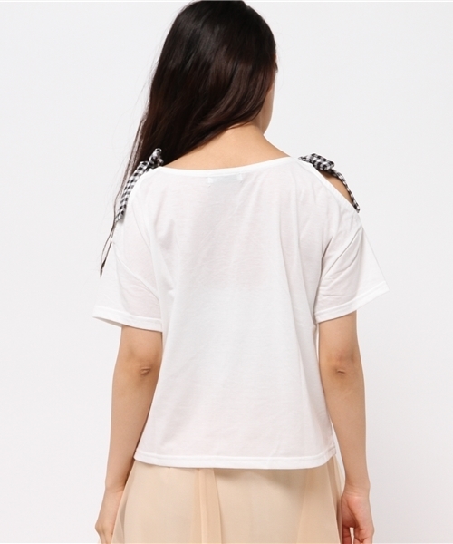 WEGO（ウィゴー）の「WEGO/肩開きリボンTシャツ（Tシャツ/カットソー・レディース・グレー系その他/オフホワイト/ネイビー・FREE）」の10枚目の写真