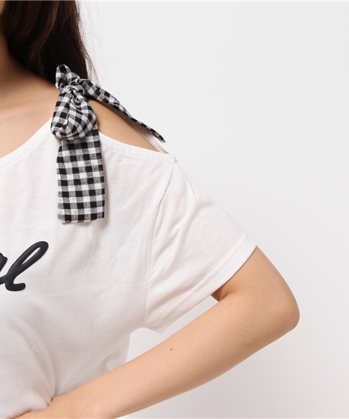 WEGO（ウィゴー）の「WEGO/肩開きリボンTシャツ（Tシャツ/カットソー・レディース・グレー系その他/オフホワイト/ネイビー・FREE）」の12枚目の写真