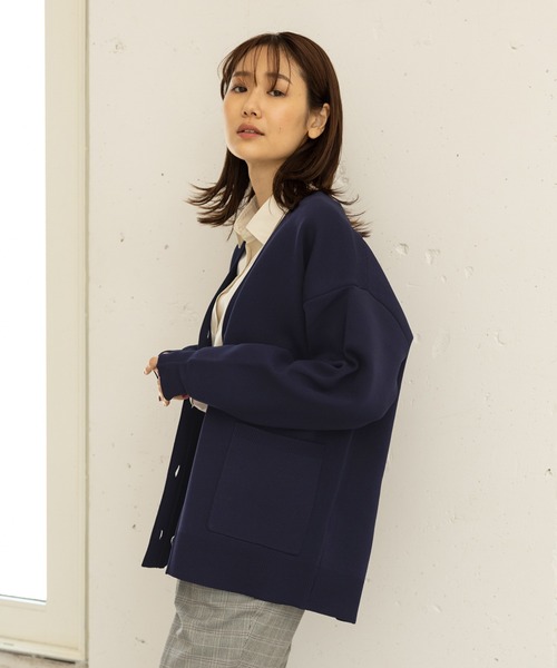 PLOTU LOPI 　Vネックカーディガン tiptop+pocket ティップトッププラスポケット / 【wool】Wフェイス配色