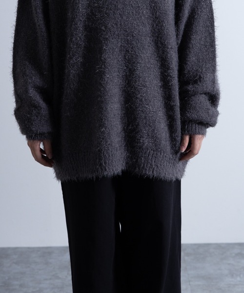 ニット セーター 「Shaggy Solid/Border Loose V-neck Knit Sweater / シャギー 無地/ボーダー柄 ルーズ セール】Shaggy Solid/Border Loose V-neck Knit Sweater