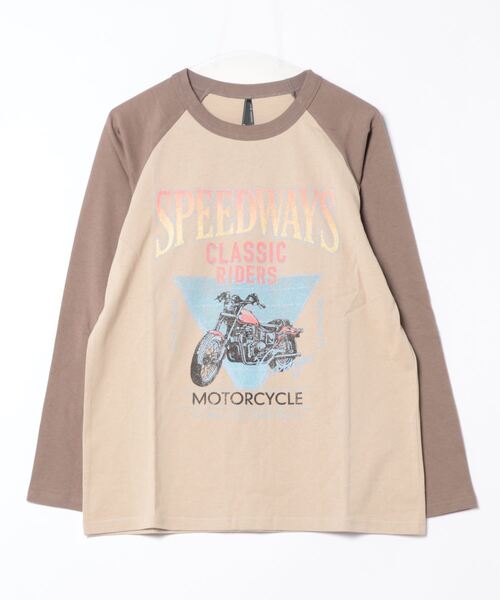 Anytime Songs(エニータイムソングス)の「16/天竺ラグラン プリントTシャツ (SPEEDWAYS)(Tシャツ/カットソー・メンズ・アッシュ/ホワイト/ベージュ・X-LARGE/LARGE/MEDIUM)」の1枚目の写真