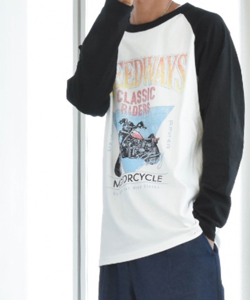 Anytime Songs(エニータイムソングス)の「16/天竺ラグラン プリントTシャツ (SPEEDWAYS)(Tシャツ/カットソー・メンズ・アッシュ/ホワイト/ベージュ・X-LARGE/LARGE/MEDIUM)」の2枚目の写真