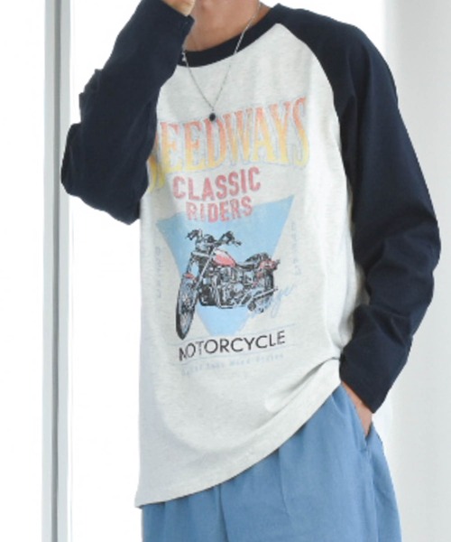 Anytime Songs(エニータイムソングス)の「16/天竺ラグラン プリントTシャツ (SPEEDWAYS)(Tシャツ/カットソー・メンズ・アッシュ/ホワイト/ベージュ・X-LARGE/LARGE/MEDIUM)」の3枚目の写真
