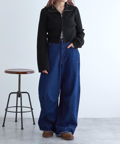 w closet（ダブルクローゼット）の「リブハイネックZIPカーディガン（その他トップス・レディース・オフホワイト/ブラック/サックスブルー/ゴールド・FREE）」の10枚目の写真