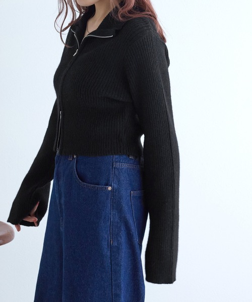 w closet（ダブルクローゼット）の「リブハイネックZIPカーディガン（その他トップス・レディース・オフホワイト/ブラック/サックスブルー/ゴールド・FREE）」の11枚目の写真