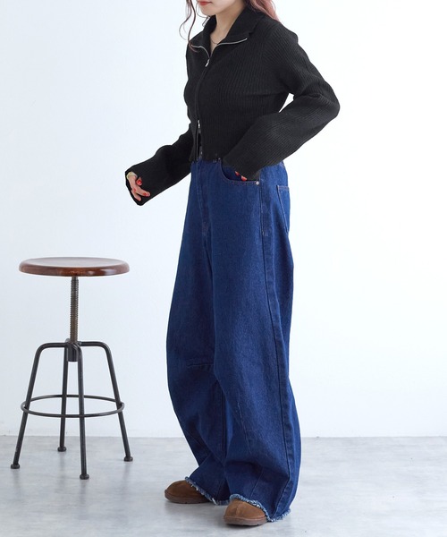 w closet（ダブルクローゼット）の「リブハイネックZIPカーディガン（その他トップス・レディース・オフホワイト/ブラック/サックスブルー/ゴールド・FREE）」の17枚目の写真