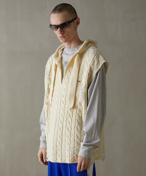 PRANK PROJECT(プランクプロジェクト)の「クラッシュケーブルベスト / Crashed Cable Vest(ベスト・レディース・レッド/ブラック/グレー/アイボリー・FREE)」の17枚目の写真