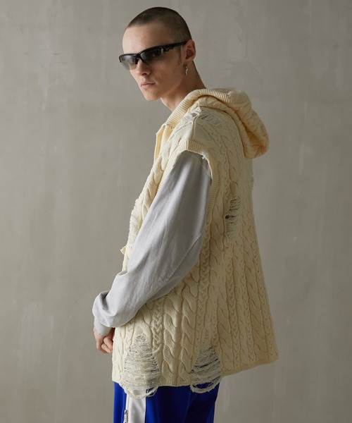 PRANK PROJECT(プランクプロジェクト)の「クラッシュケーブルベスト / Crashed Cable Vest(ベスト・レディース・レッド/ブラック/グレー/アイボリー・FREE)」の18枚目の写真