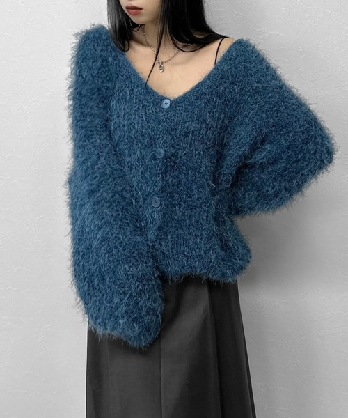 LVEU.（ラブユ.）の「【LVEU.】シャギーニットクロップドカーディガン / トップス カーディガン カーデ シャギー ニット クロップド ショート丈 ブラック ブルー（カーディガン/ボレロ・レディース・ブルー/ブラック・FREE）」の17枚目の写真
