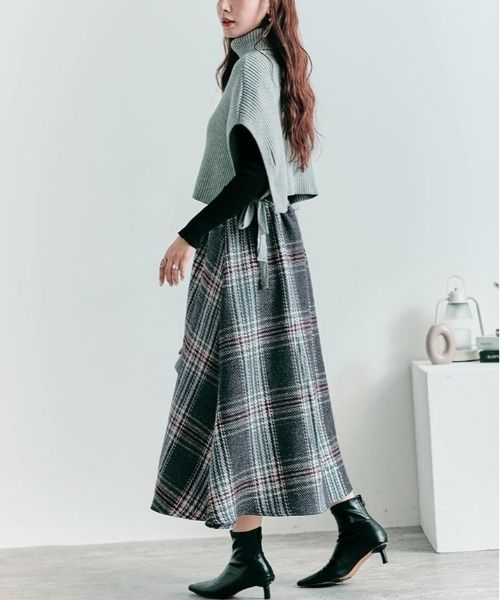 kirakiraShop(キラキラショップ)の「ツイード チェック フレア スカート(スカート・レディース・テラコッタ/ブラウン/ネイビー/グレー・L/M)」の8枚目の写真