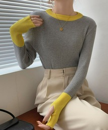 【CANVAS+】フィンガーホール配色ニットトップス