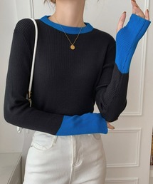 【CANVAS+】フィンガーホール配色ニットトップス