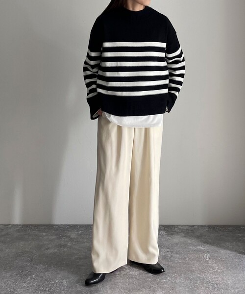 fredy emue（フレディエミュ）の「シルキーウォームツイルセミワイドパンツ（その他パンツ・レディース・ブラック/オフホワイト/カーキ/サックスブルー・36/38）」の5枚目の写真