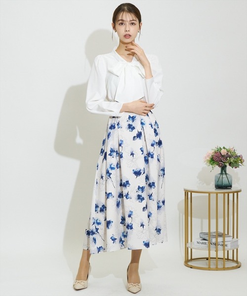 pium トワルドジュイパイピングボウタイブラウス アイボリー×チャコール トワルドジュイパイピングボウタイブラウス – pium