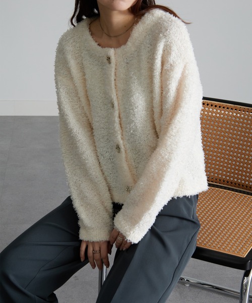 RANAN(ラナン)の「前後2WAYリボンヤーンショート丈カーデ(カーディガン/ボレロ・レディース・ブルー/アイボリー・LL/L/M)」の4枚目の写真
