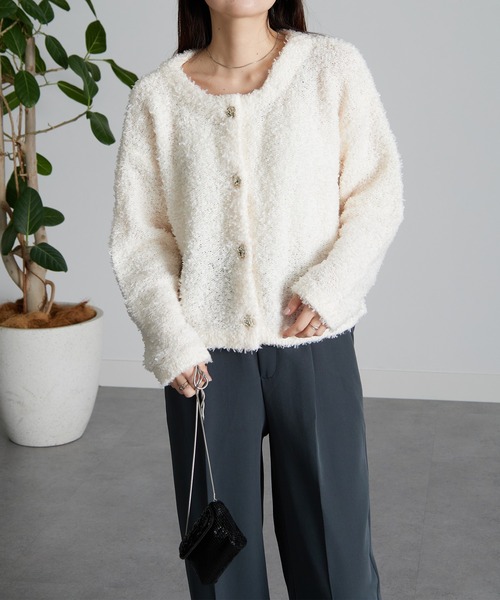 RANAN(ラナン)の「前後2WAYリボンヤーンショート丈カーデ(カーディガン/ボレロ・レディース・ブルー/アイボリー・LL/L/M)」の5枚目の写真