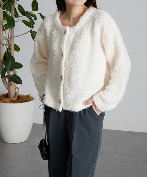 RANAN(ラナン)の「前後2WAYリボンヤーンショート丈カーデ(カーディガン/ボレロ・レディース・ブルー/アイボリー・LL/L/M)」の9枚目の写真
