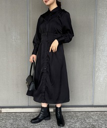 ISOOK | 【ISOOK / アイスー】ストライプビスチェデザインシャツワンピース / サテンワンピース ミモレ丈 きれいめ ロング丈 結婚式 入学式 ZOZOTOWN限定(シャツワンピース)