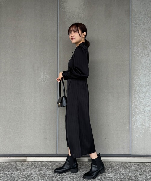 ISOOK(アイスー)の「【ISOOK / アイスー】ストライプビスチェデザインシャツワンピース / サテンワンピース ミモレ丈 きれいめ ロング丈 結婚式 入学式 ZOZOTOWN限定(シャツワンピース・レディース・ブルー/ブラック・FREE)」の7枚目の写真