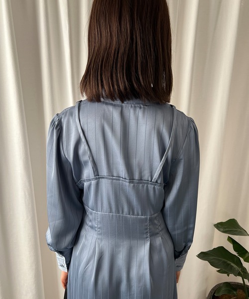 ISOOK(アイスー)の「【ISOOK / アイスー】ストライプビスチェデザインシャツワンピース / サテンワンピース ミモレ丈 きれいめ ロング丈 結婚式 入学式 ZOZOTOWN限定(シャツワンピース・レディース・ブルー/ブラック・FREE)」の13枚目の写真