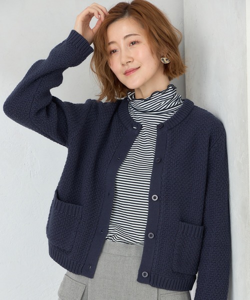 Petit Honfleur(プチオンフルール)の「ニットジャケット(カーディガン/ボレロ・レディース・ネイビー/アイボリー・L/M)」の2枚目の写真