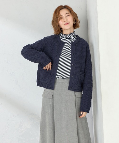 Petit Honfleur(プチオンフルール)の「ニットジャケット(カーディガン/ボレロ・レディース・ネイビー/アイボリー・L/M)」の6枚目の写真