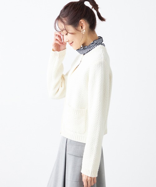 Petit Honfleur(プチオンフルール)の「ニットジャケット(カーディガン/ボレロ・レディース・ネイビー/アイボリー・L/M)」の10枚目の写真