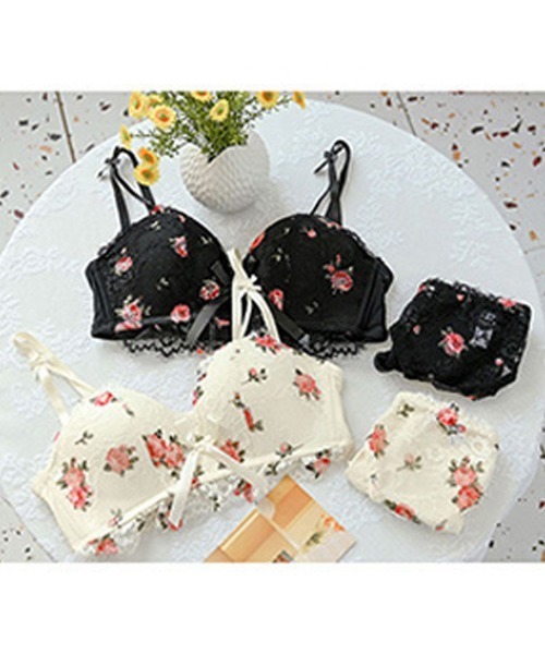 TINY ROSE QUILTING ジャケット、ショーツ上下セット ピュアシェリ ラメ小花チュール ノンワイヤー ブラセット M L LL
