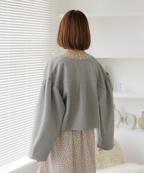 flower（フラワー）の「ウォーミーサニージャケット（ノーカラージャケット・レディース・アイボリー/グレー・FREE）」の4枚目の写真