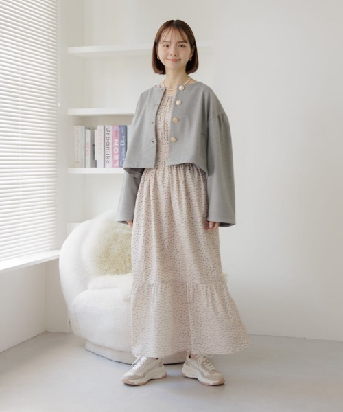 flower（フラワー）の「ウォーミーサニージャケット（ノーカラージャケット・レディース・アイボリー/グレー・FREE）」の6枚目の写真