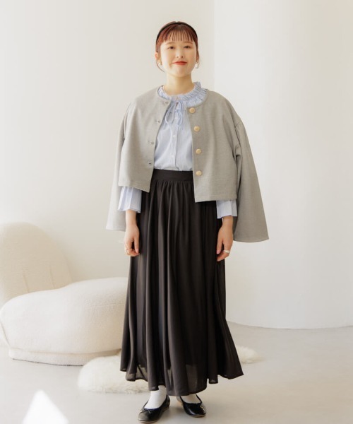 flower（フラワー）の「ウォーミーサニージャケット（ノーカラージャケット・レディース・アイボリー/グレー・FREE）」の10枚目の写真