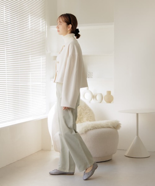 flower（フラワー）の「ウォーミーサニージャケット（ノーカラージャケット・レディース・アイボリー/グレー・FREE）」の11枚目の写真