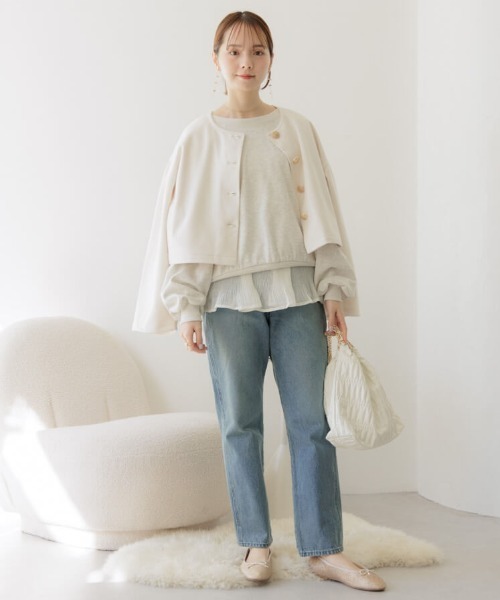 flower（フラワー）の「ウォーミーサニージャケット（ノーカラージャケット・レディース・アイボリー/グレー・FREE）」の12枚目の写真