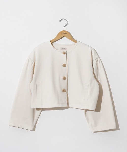 flower（フラワー）の「ウォーミーサニージャケット（ノーカラージャケット・レディース・アイボリー/グレー・FREE）」の13枚目の写真