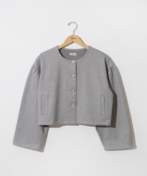 flower（フラワー）の「ウォーミーサニージャケット（ノーカラージャケット・レディース・アイボリー/グレー・FREE）」の14枚目の写真