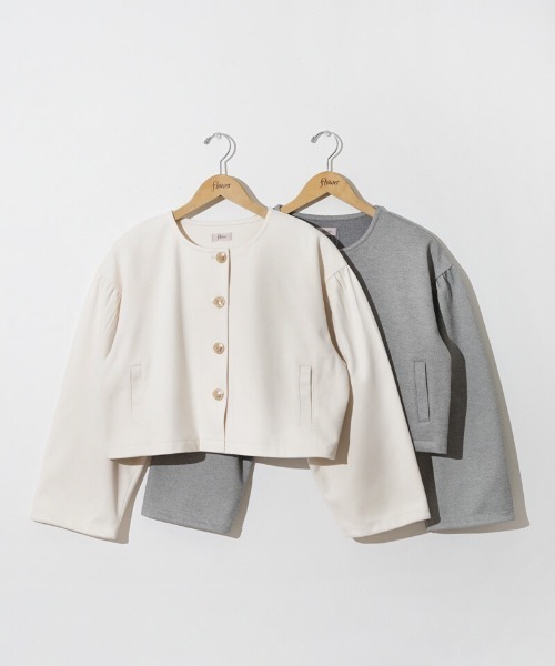 flower（フラワー）の「ウォーミーサニージャケット（ノーカラージャケット・レディース・アイボリー/グレー・FREE）」の15枚目の写真