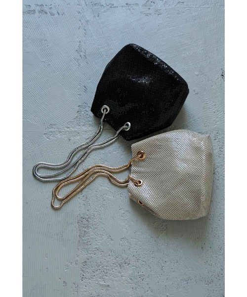 2wayメタルメッシュショルダーバッグ 巾着 パーティーバッグ