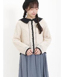 Samansa Mos2 | 透かし配色トリミングカーディガン(カーディガン/ボレロ)