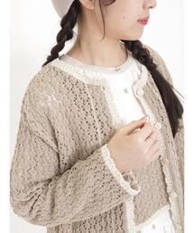 Samansa Mos2 | 透かし配色トリミングカーディガン(カーディガン/ボレロ)