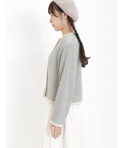 Samansa Mos2（サマンサ モスモス）の「透かし配色トリミングカーディガン（カーディガン/ボレロ・レディース・ブルー/モカ/キナリ・F）」の19枚目の写真