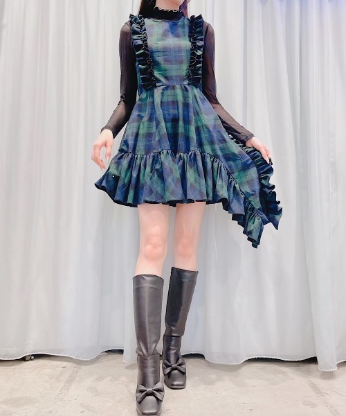 リルリリー チュールレイヤードミニドレス BLUE 水色 lilLilly