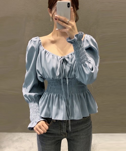 Miniministore(ミニミニストア)の「ウエストシャーリングブラウス レディース(シャツ/ブラウス・レディース・アイボリー/ブルー・M/L)」の2枚目の写真