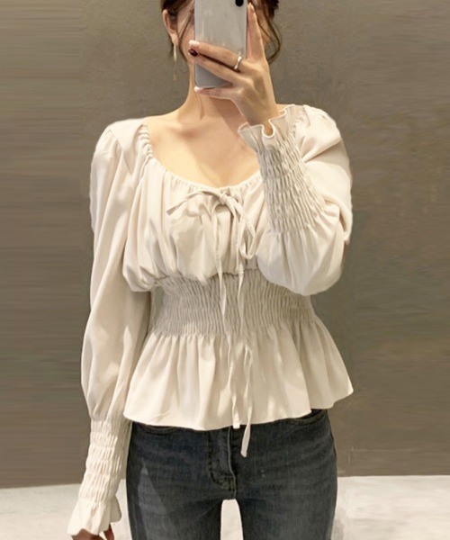 Miniministore(ミニミニストア)の「ウエストシャーリングブラウス レディース(シャツ/ブラウス・レディース・アイボリー/ブルー・M/L)」の1枚目の写真