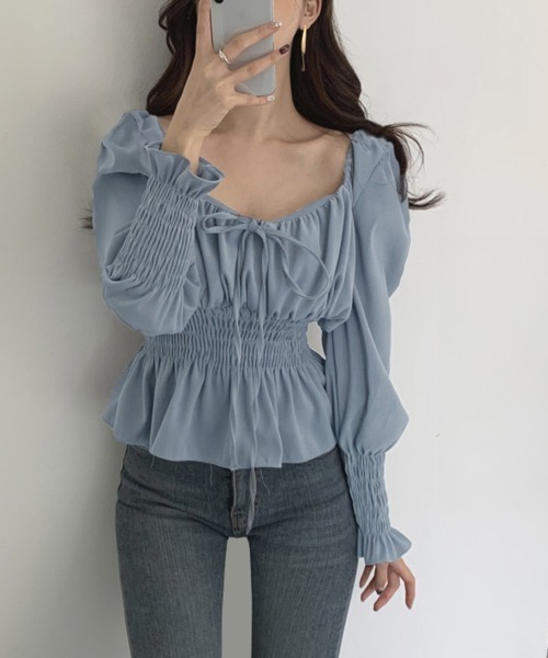 Miniministore(ミニミニストア)の「ウエストシャーリングブラウス レディース(シャツ/ブラウス・レディース・アイボリー/ブルー・M/L)」の3枚目の写真