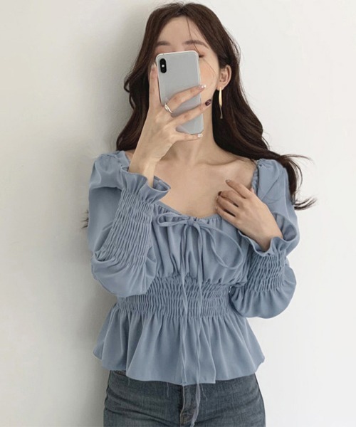 Miniministore(ミニミニストア)の「ウエストシャーリングブラウス レディース(シャツ/ブラウス・レディース・アイボリー/ブルー・M/L)」の4枚目の写真