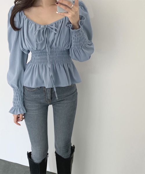 Miniministore(ミニミニストア)の「ウエストシャーリングブラウス レディース(シャツ/ブラウス・レディース・アイボリー/ブルー・M/L)」の7枚目の写真